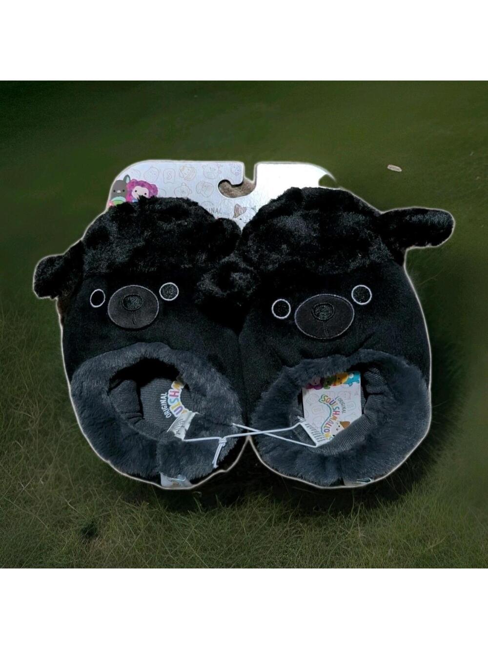 NWT Jazwares Squishmallows The Black Poodle Dog Plush Slippers Kids Size 13 / 1